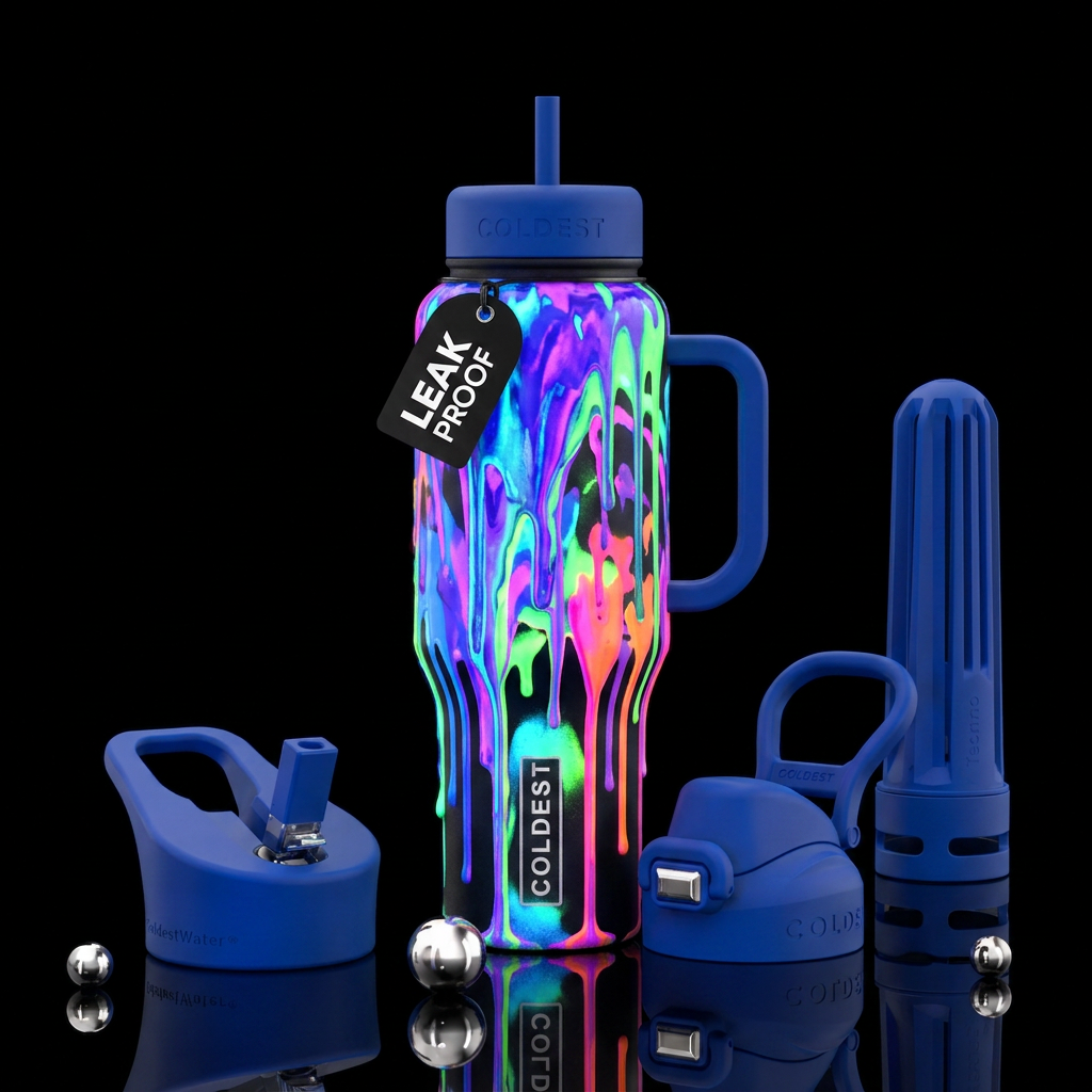 glowie, dripping, painting water bottle design