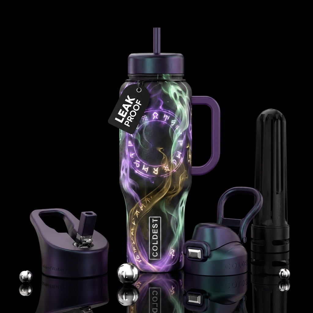 glowie, fantasy, magic, darkness, haunted water bottle design