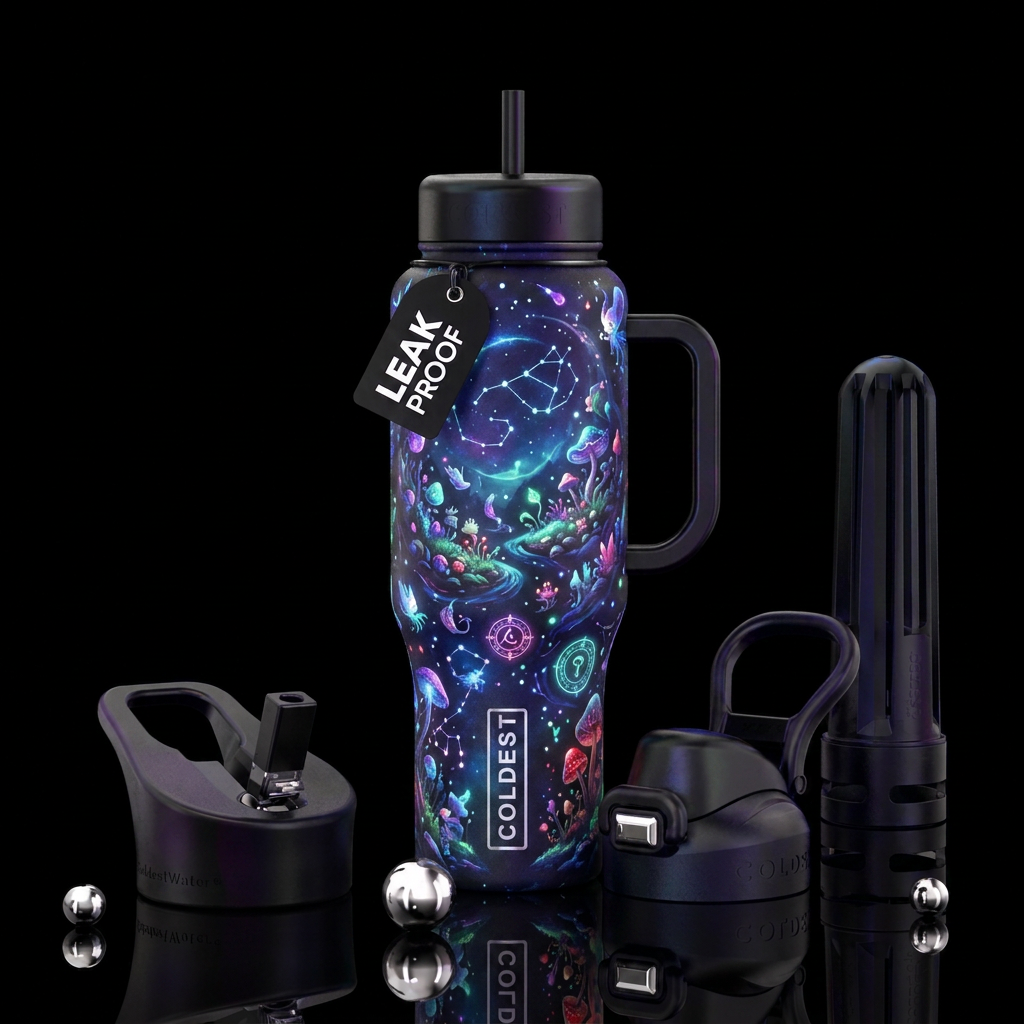 magical, whimsical, glowie, fantasy water bottle design