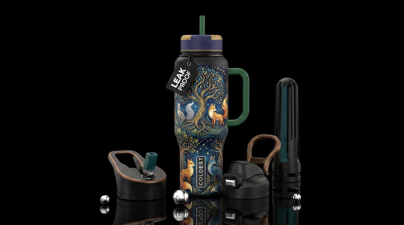 beautiul, magical, mythical, trees, fox water bottle design