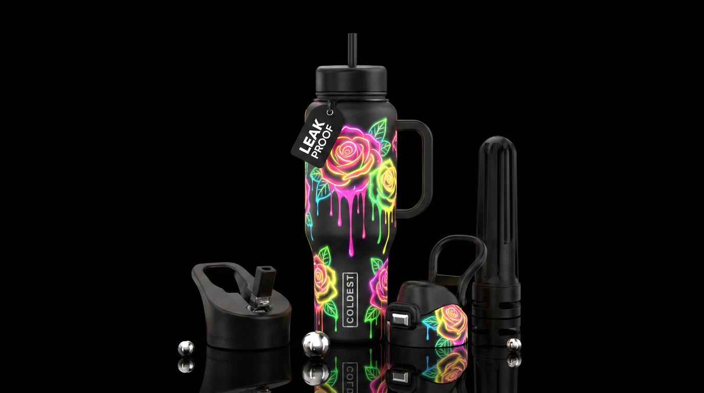 neon rose water bottle design
