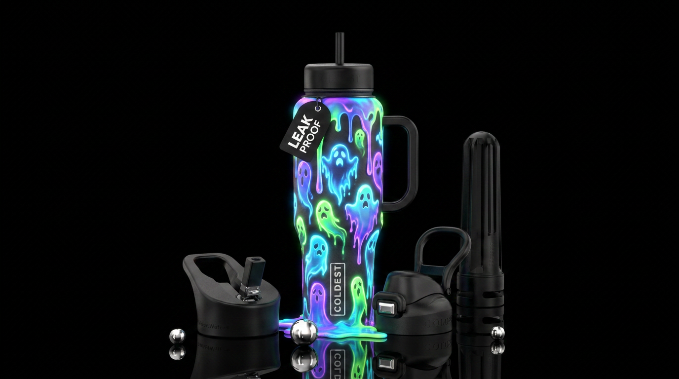 dripping ghost, vibrant, glowie, electric water bottle design