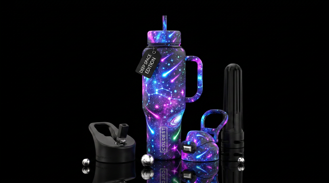 Neon, stars, shooting stars glowing water bottle design