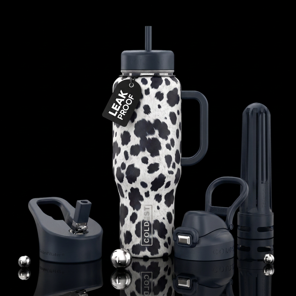 Western, cow print, water bottle design