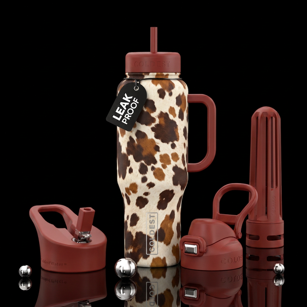 Western, cow print, water bottle design