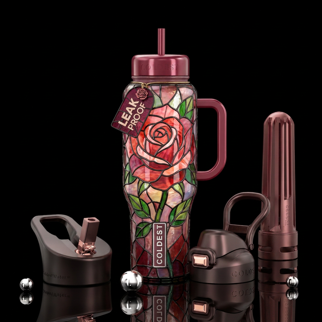 Rose , stained glass water bottle design