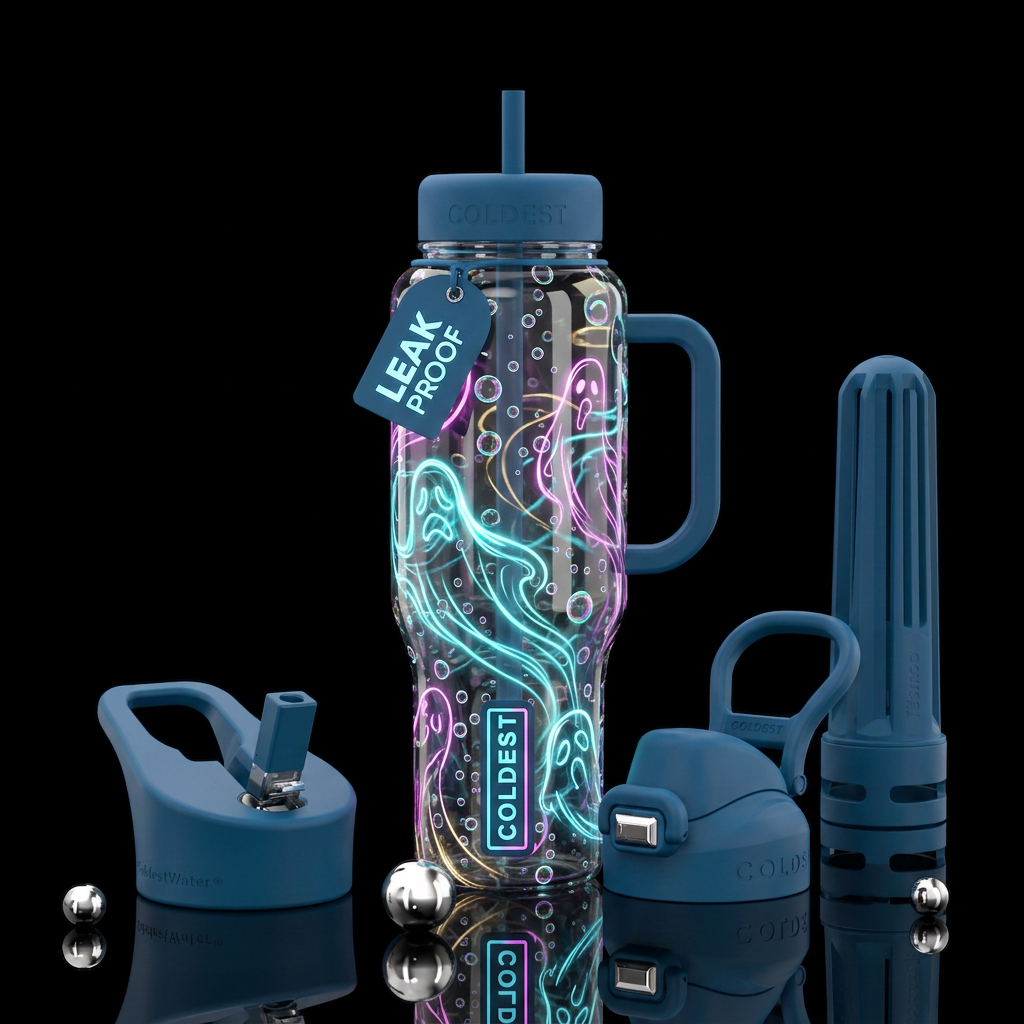 Ghost neon with bubbles water bottle design