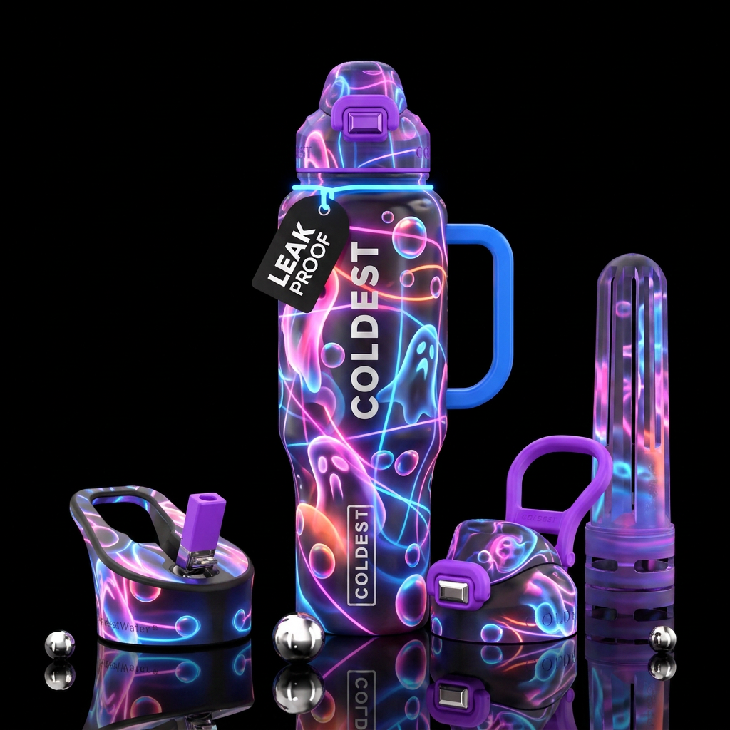 Ghost neon with bubbles water bottle design