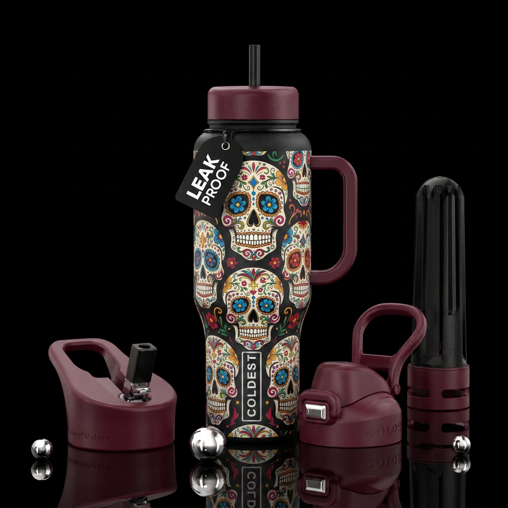 Sugar skulls water bottle design
