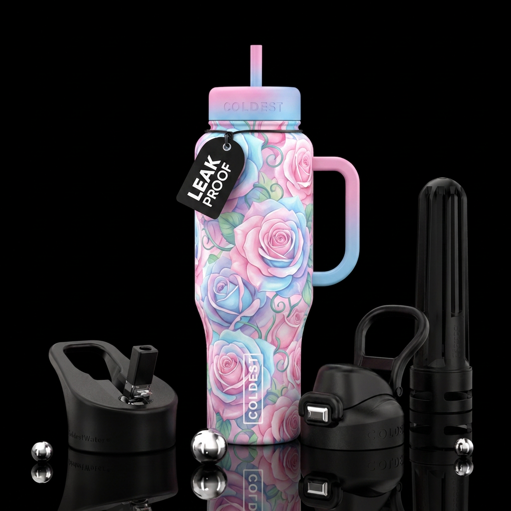 Cotton candy rose garden water bottle design