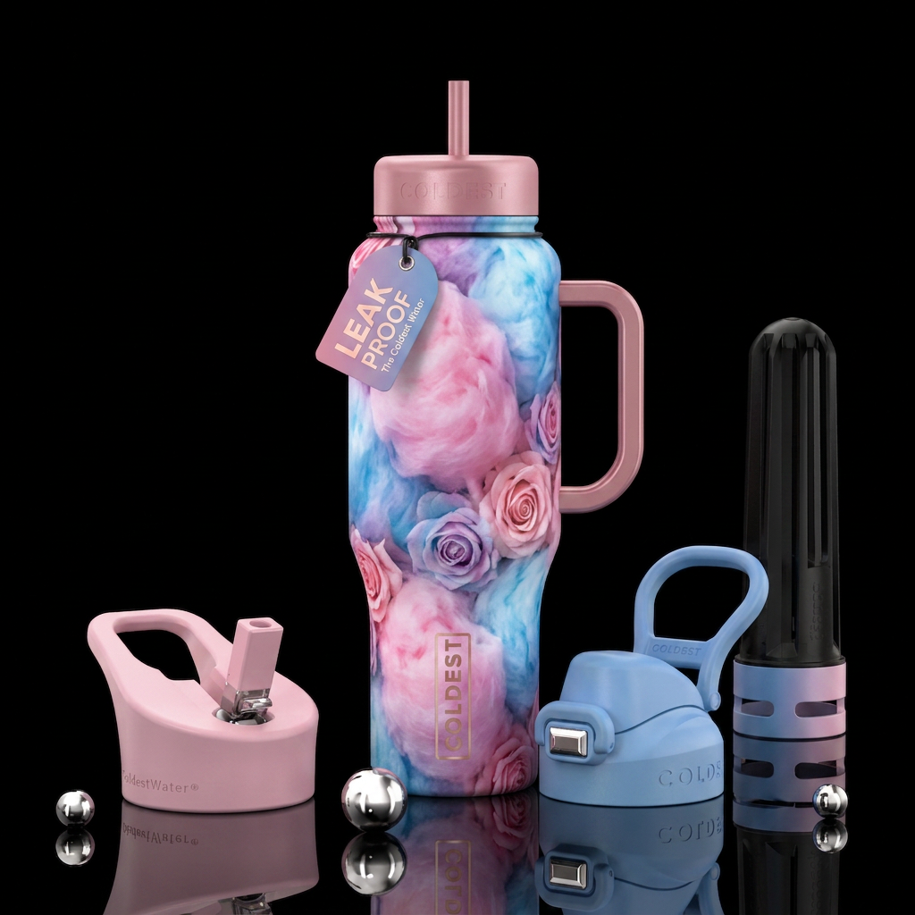 Cotton candy rose garden water bottle design