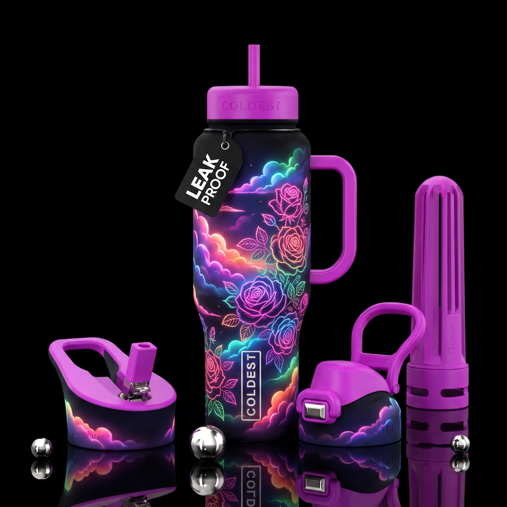 Neon clouds rose garden water bottle design
