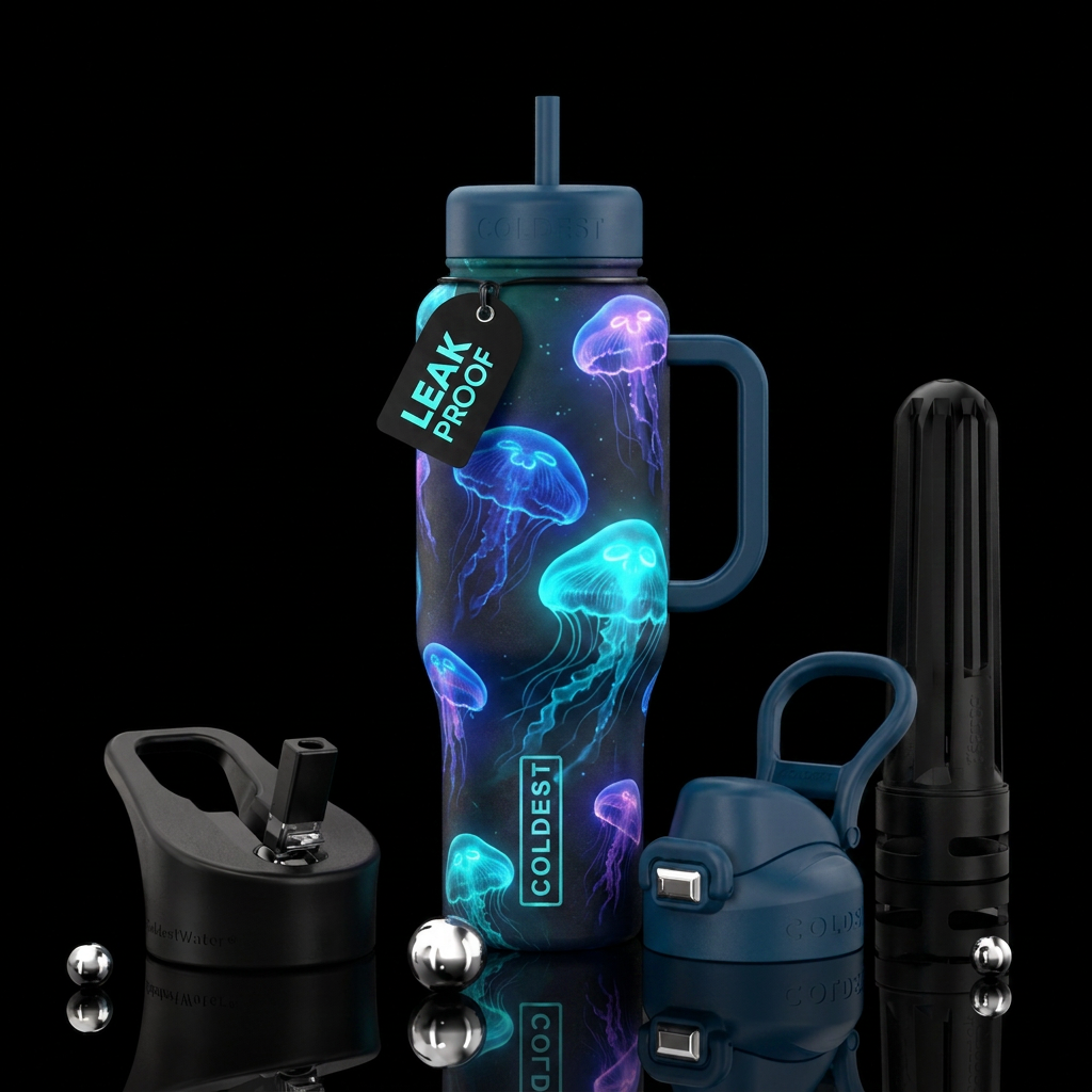 underwater, glowie jellyfish water bottle design