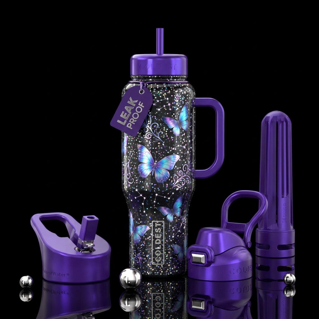 sparkly, butterfly, magic water bottle design