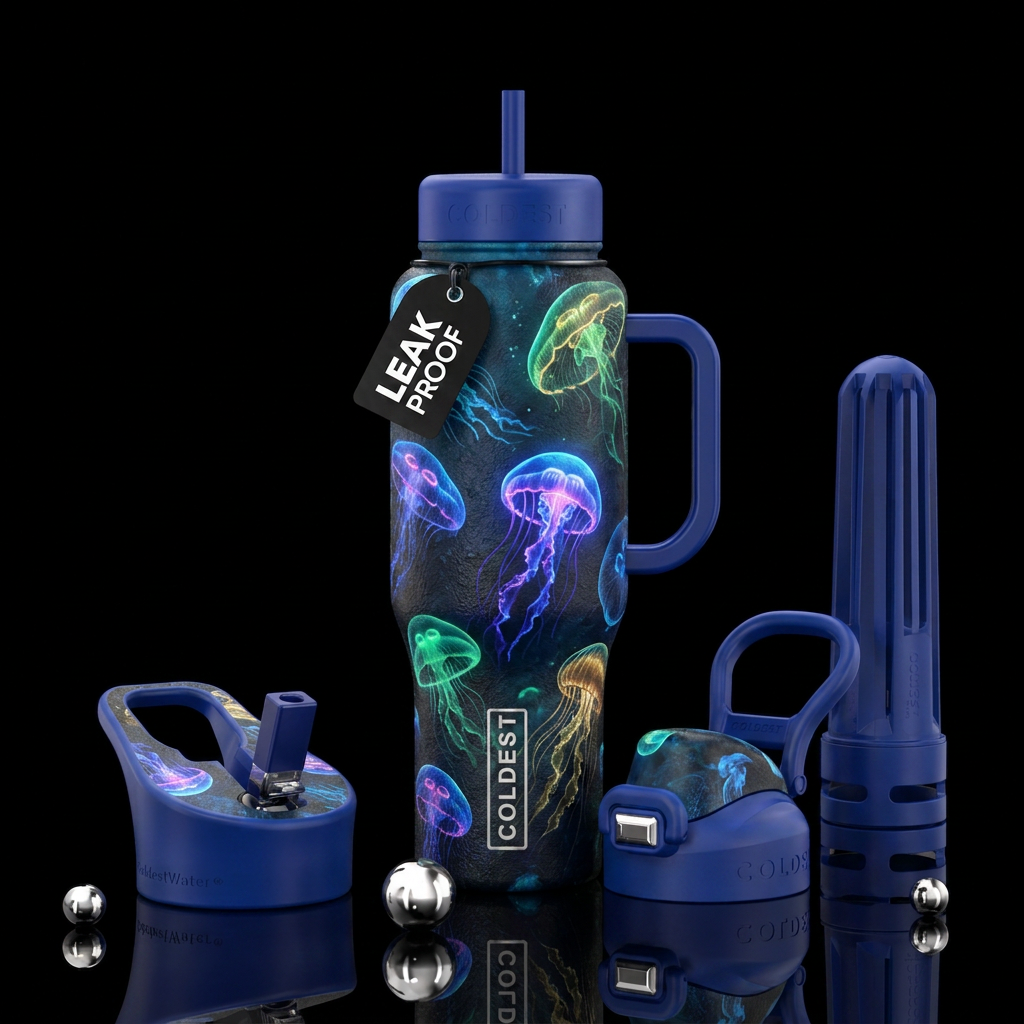 underwater, glowie jellyfish water bottle design