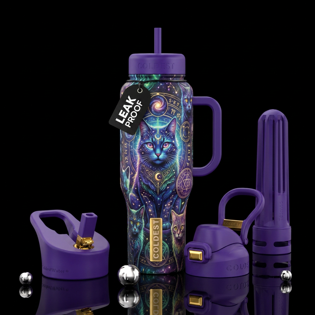 cat, magic, fantasy water bottle design