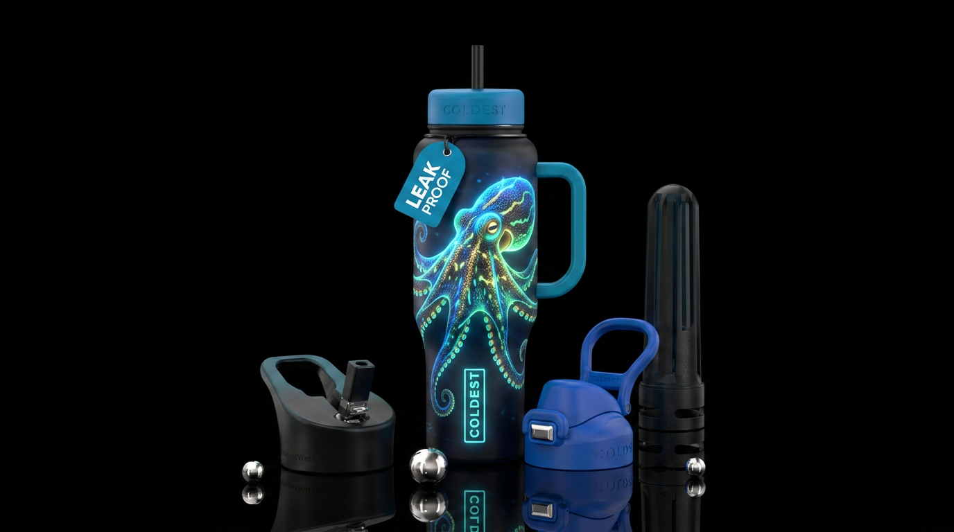ocean, glowie octopus water bottle design