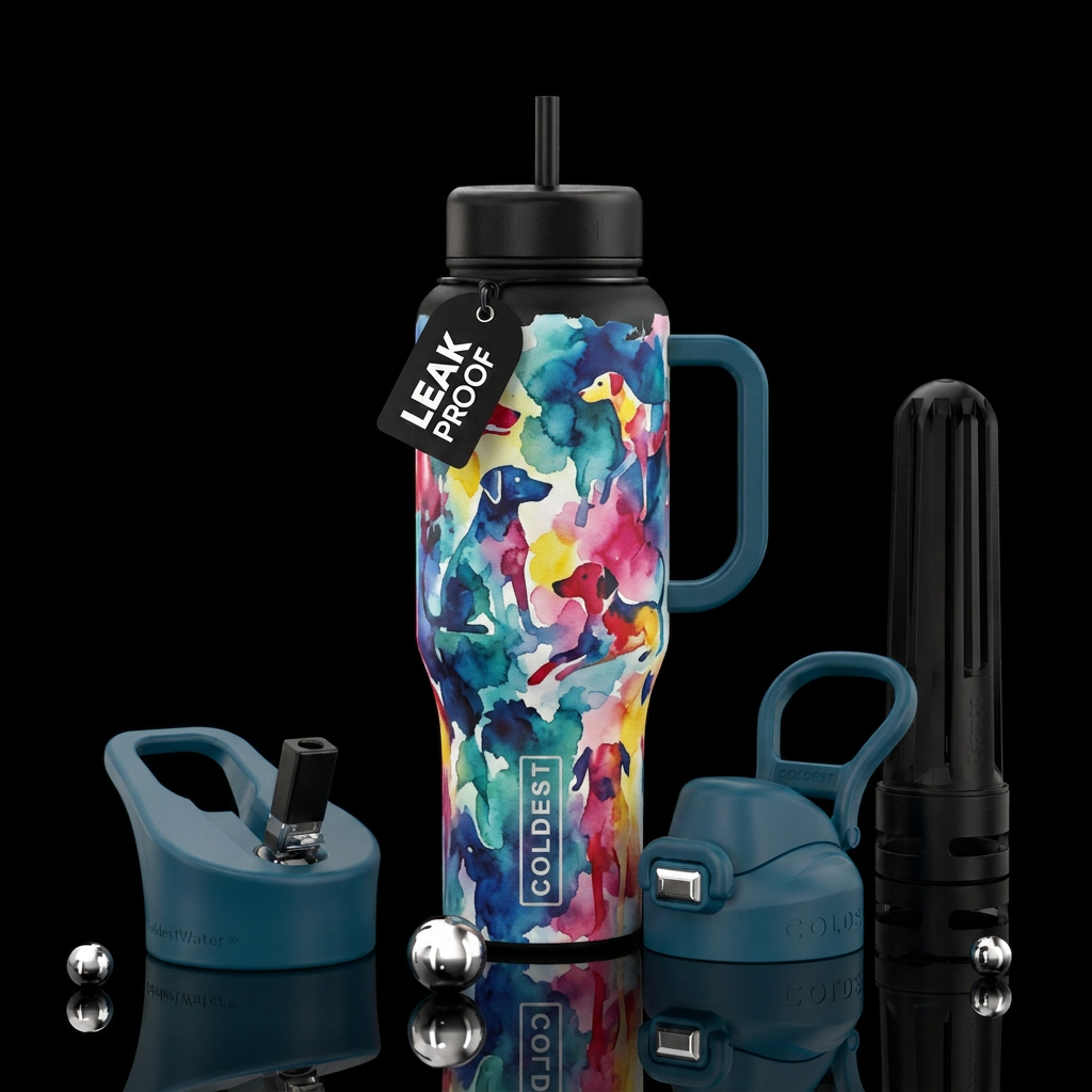 dog, abstract, watercolor water bottle design