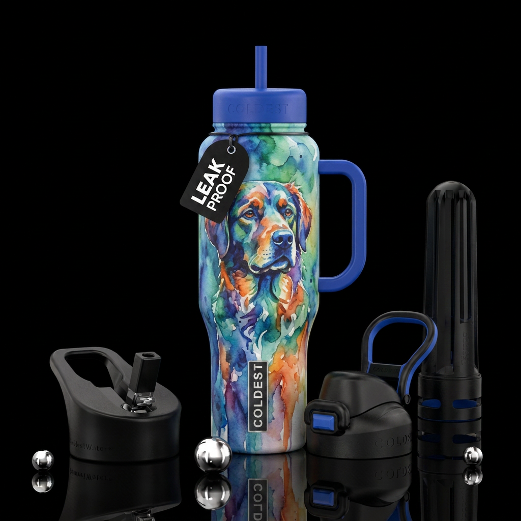dog, abstract, watercolor water bottle design