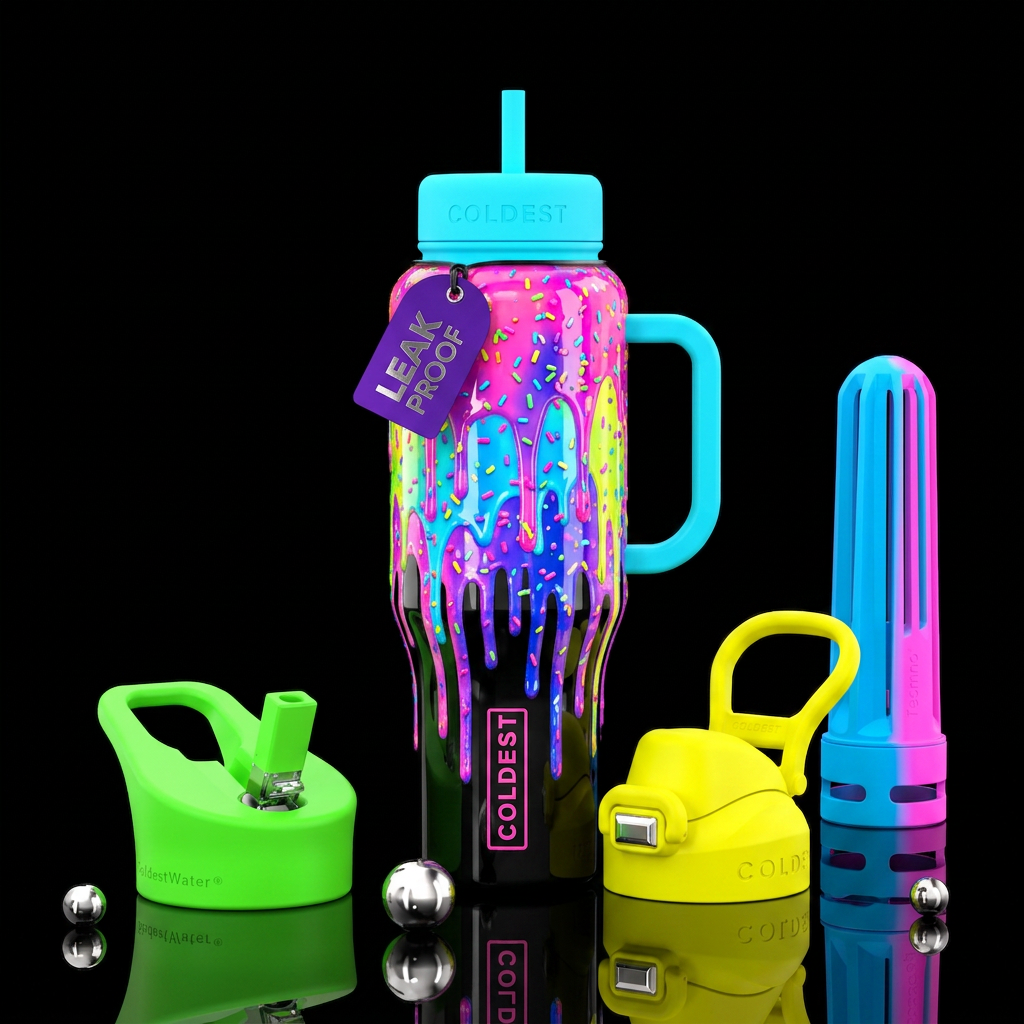 Dripping with sprinkles neon colors water bottle design
