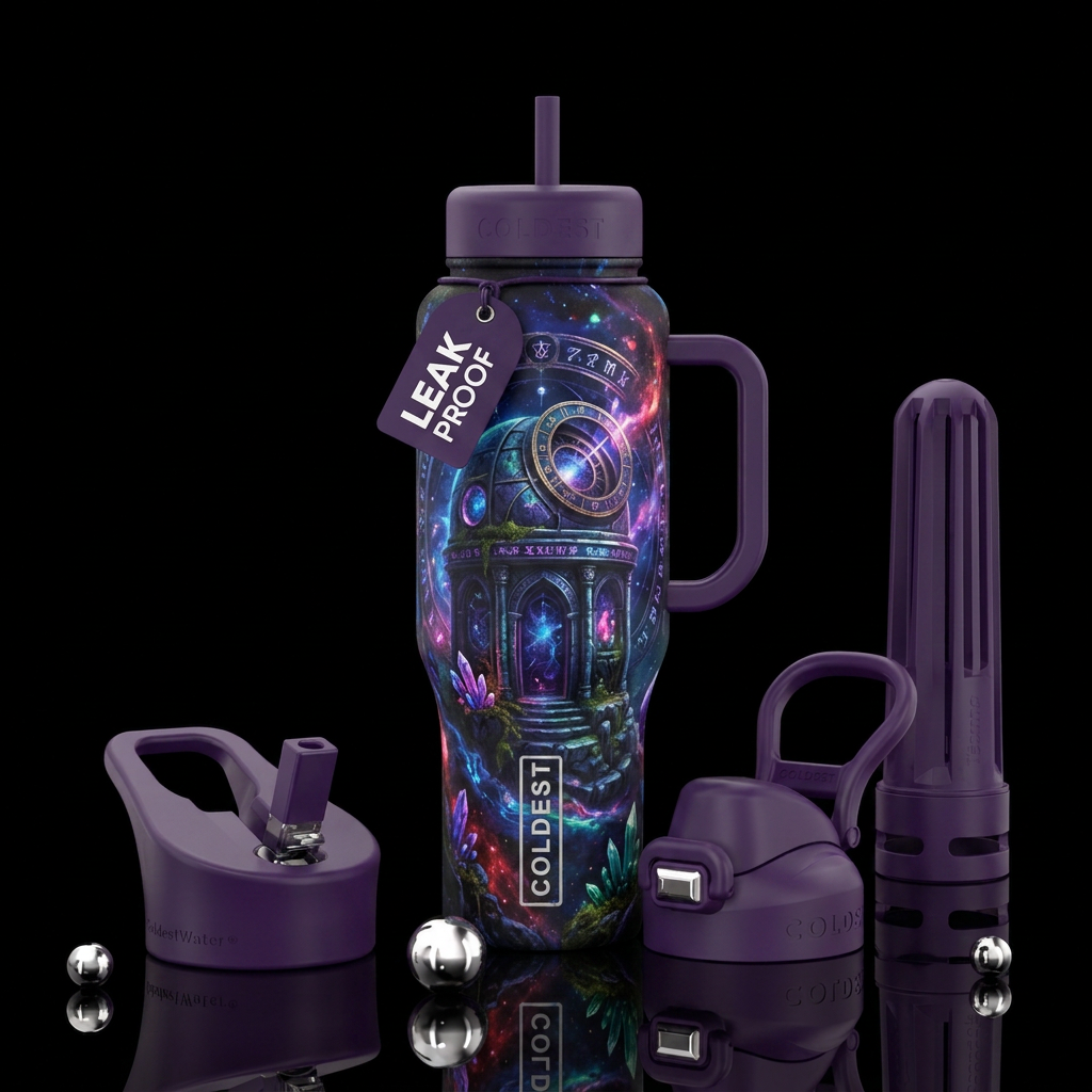 seamless, dark mood, fantasy, realism, magical water bottle design