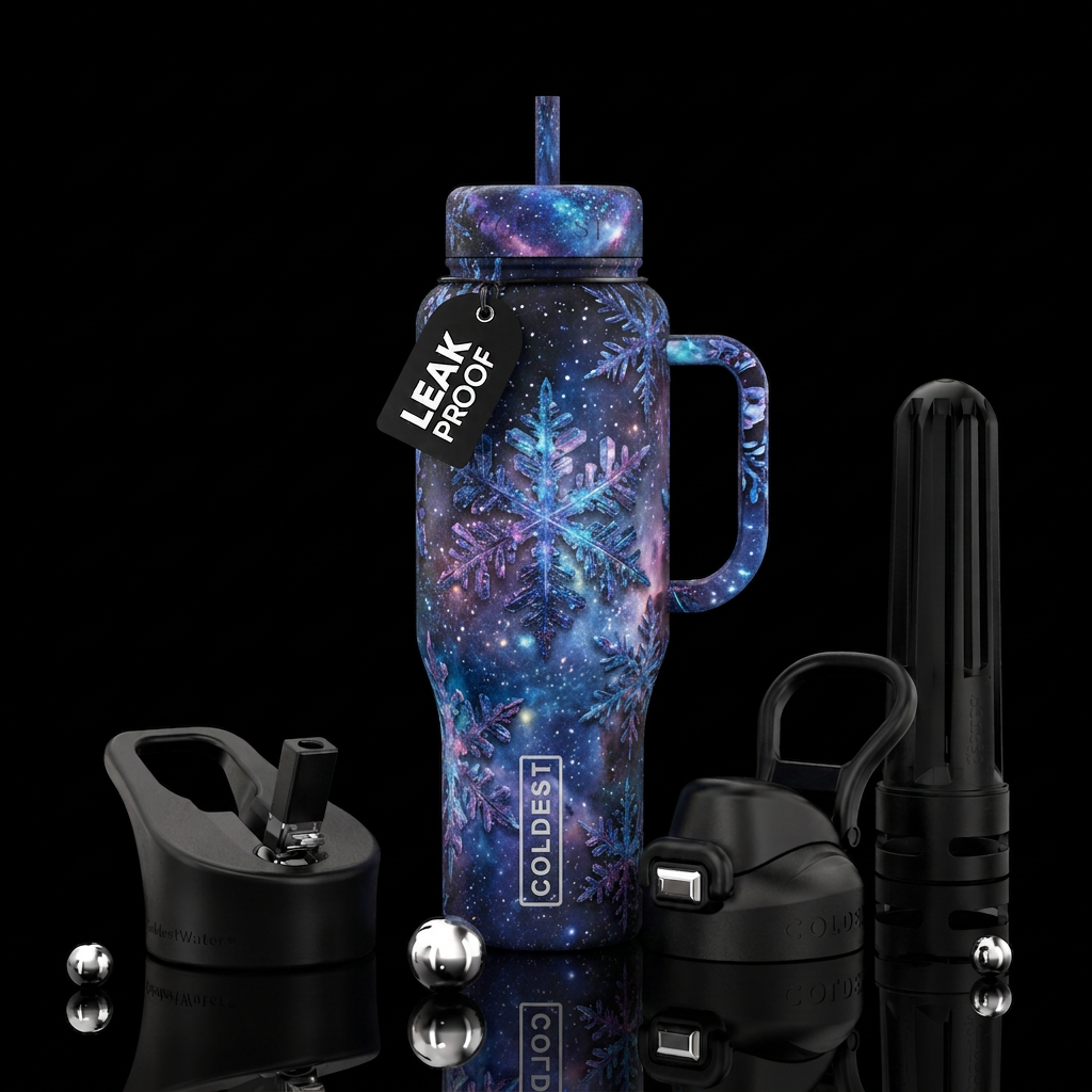 Galaxy snowflakes water bottle design
