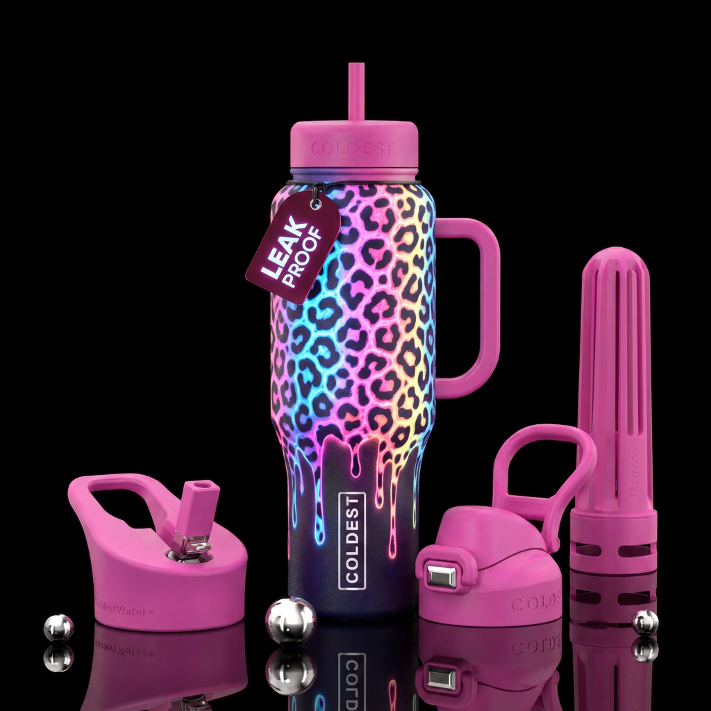 Neon Cheetah dripping water bottle design