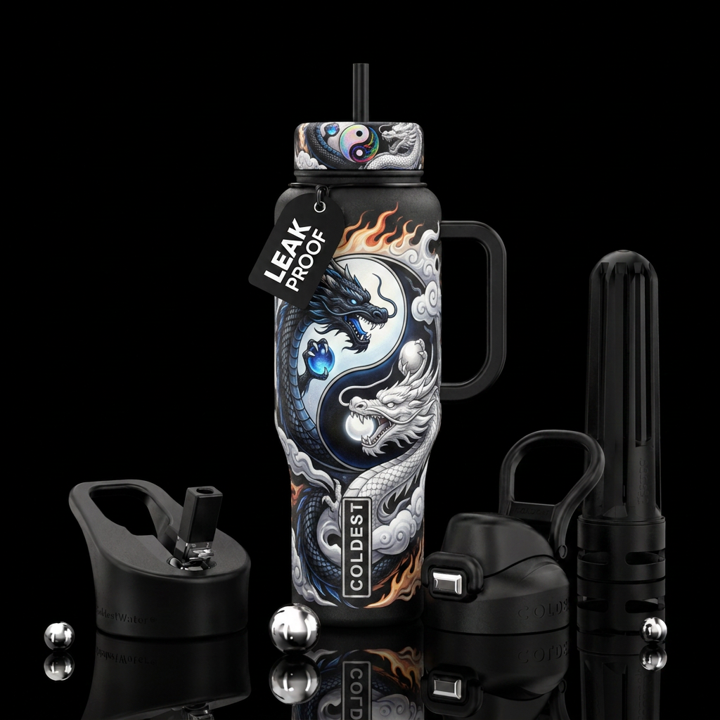 dragon yin yang 2 water bottle design