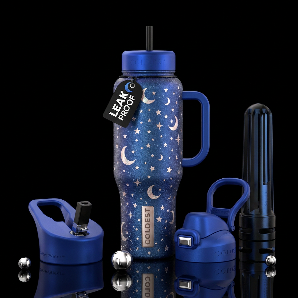 magical, sparkly moons water bottle design