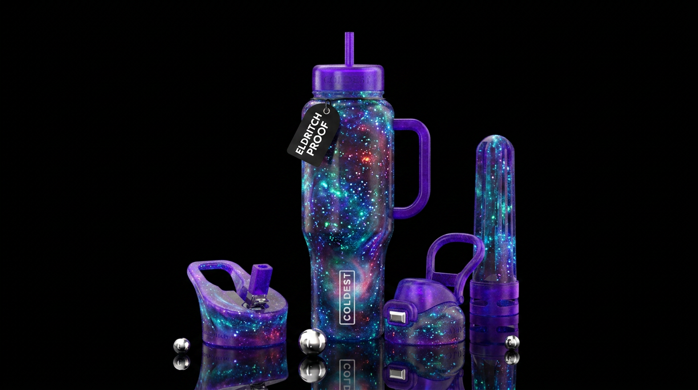 lovecraftian, glowie, sparkly water bottle design