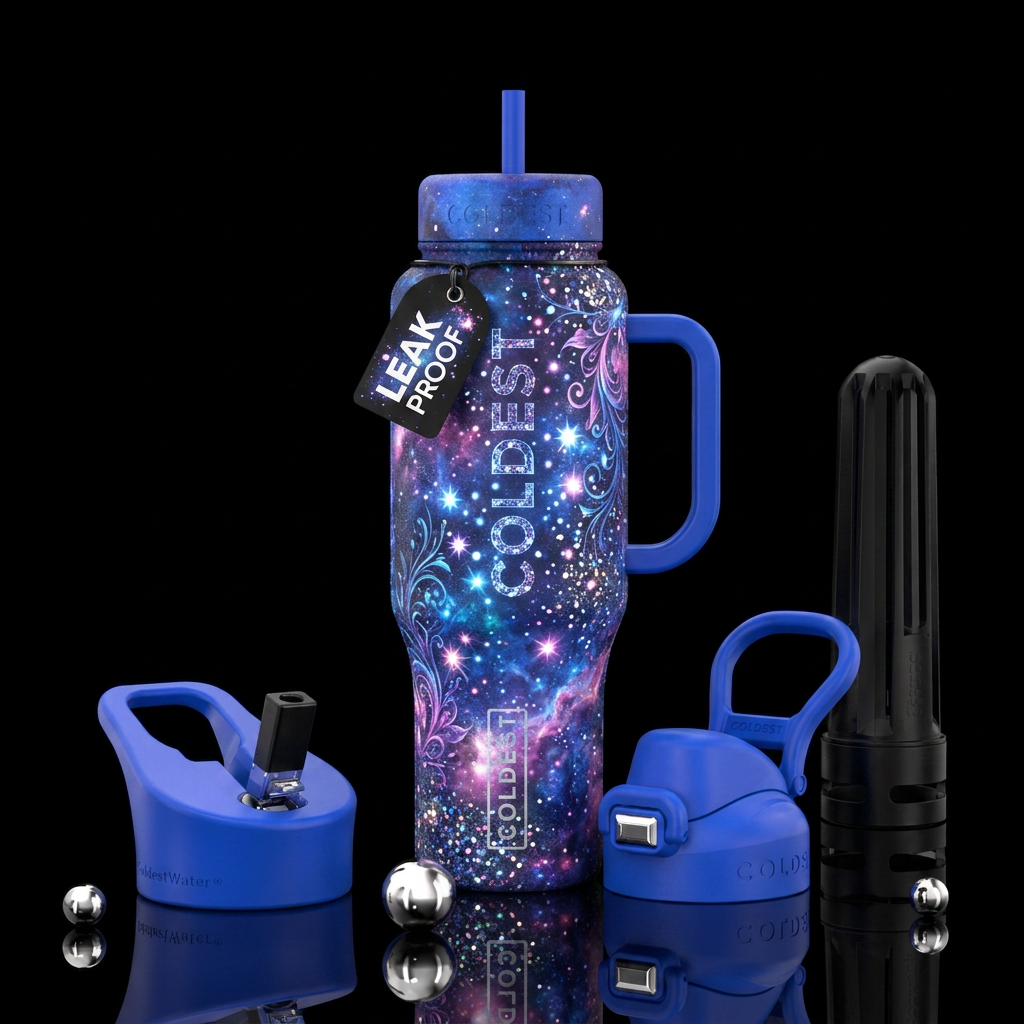 fantasy, glowie, sparkly, vibrant water bottle design