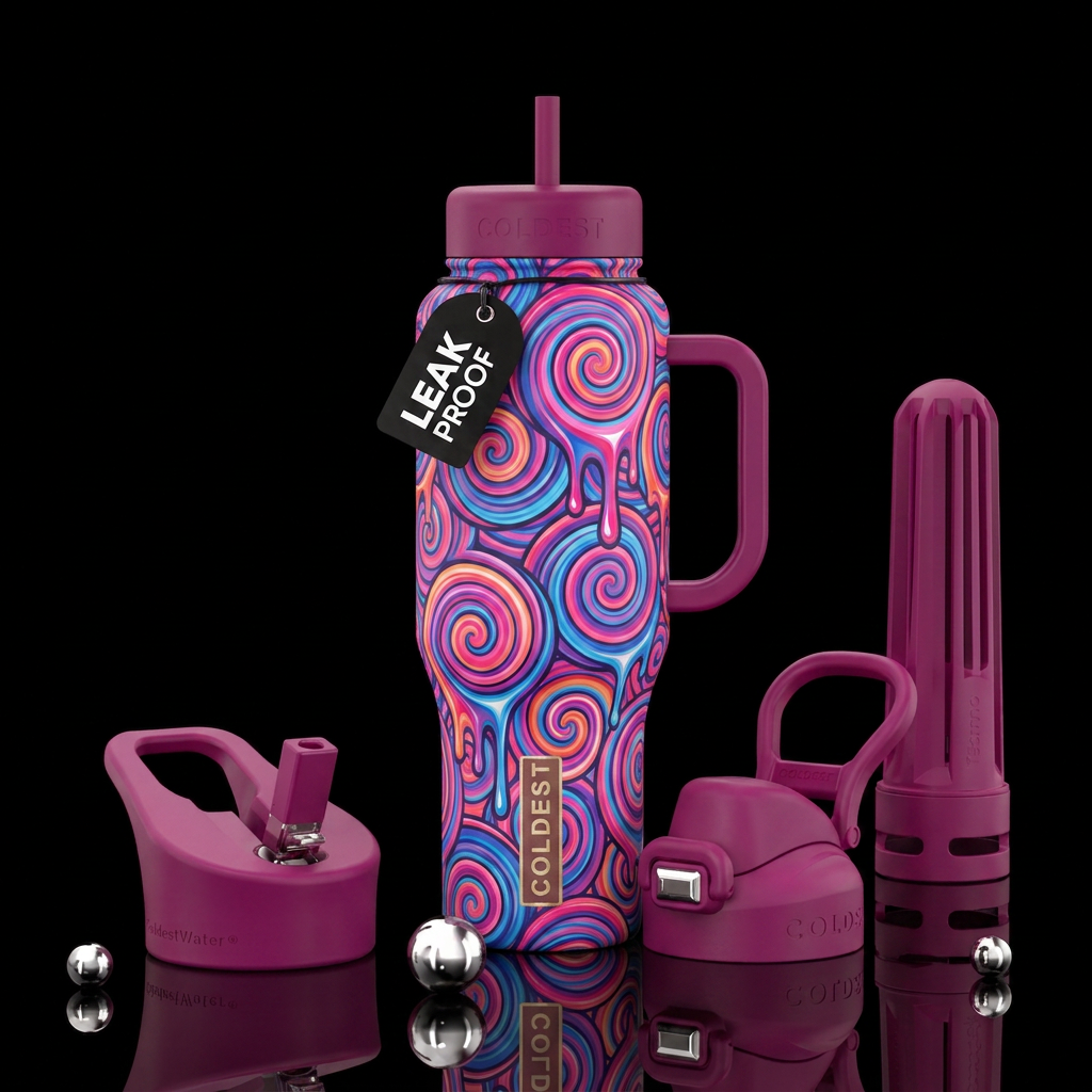 seamless, spirals, swirls, dripping water bottle design