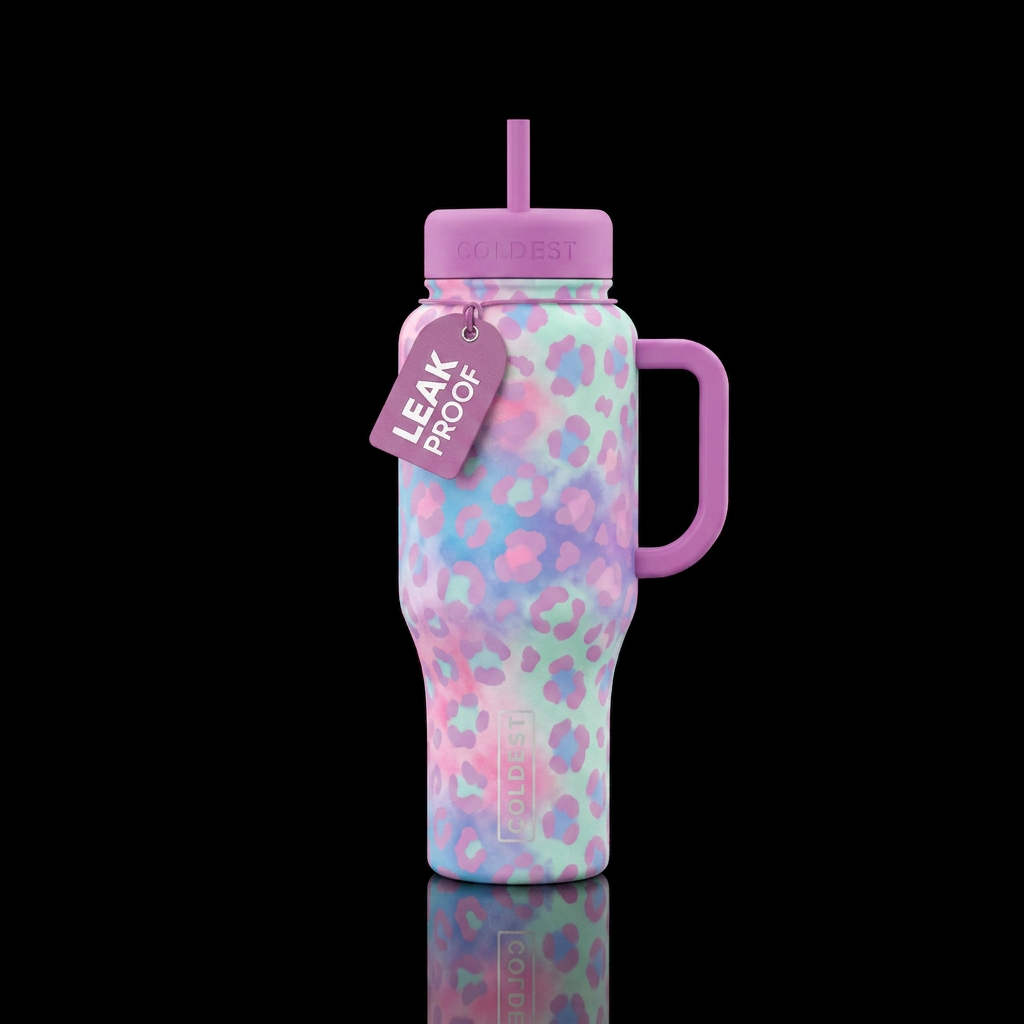 Cotton candy leopard water bottle design