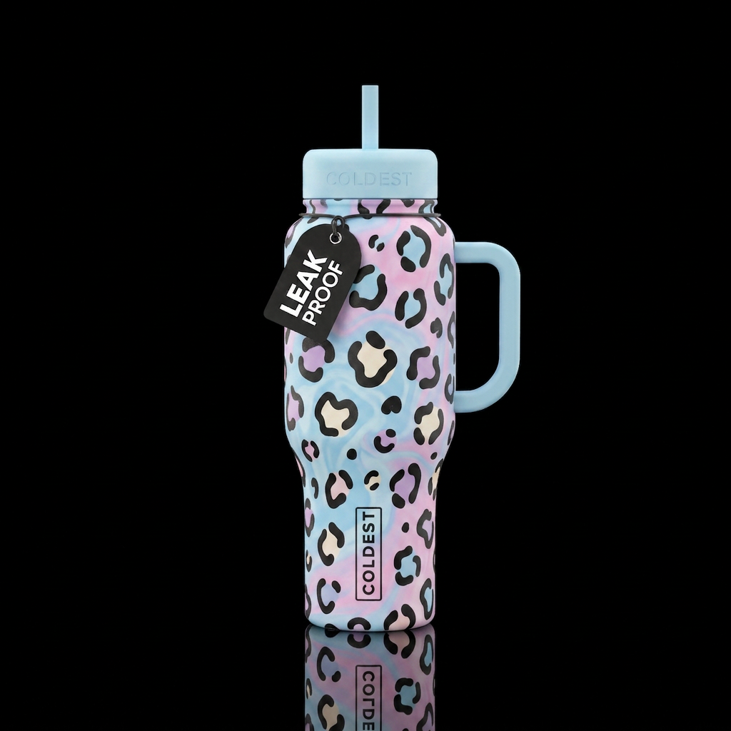 Cotton candy leopard water bottle design
