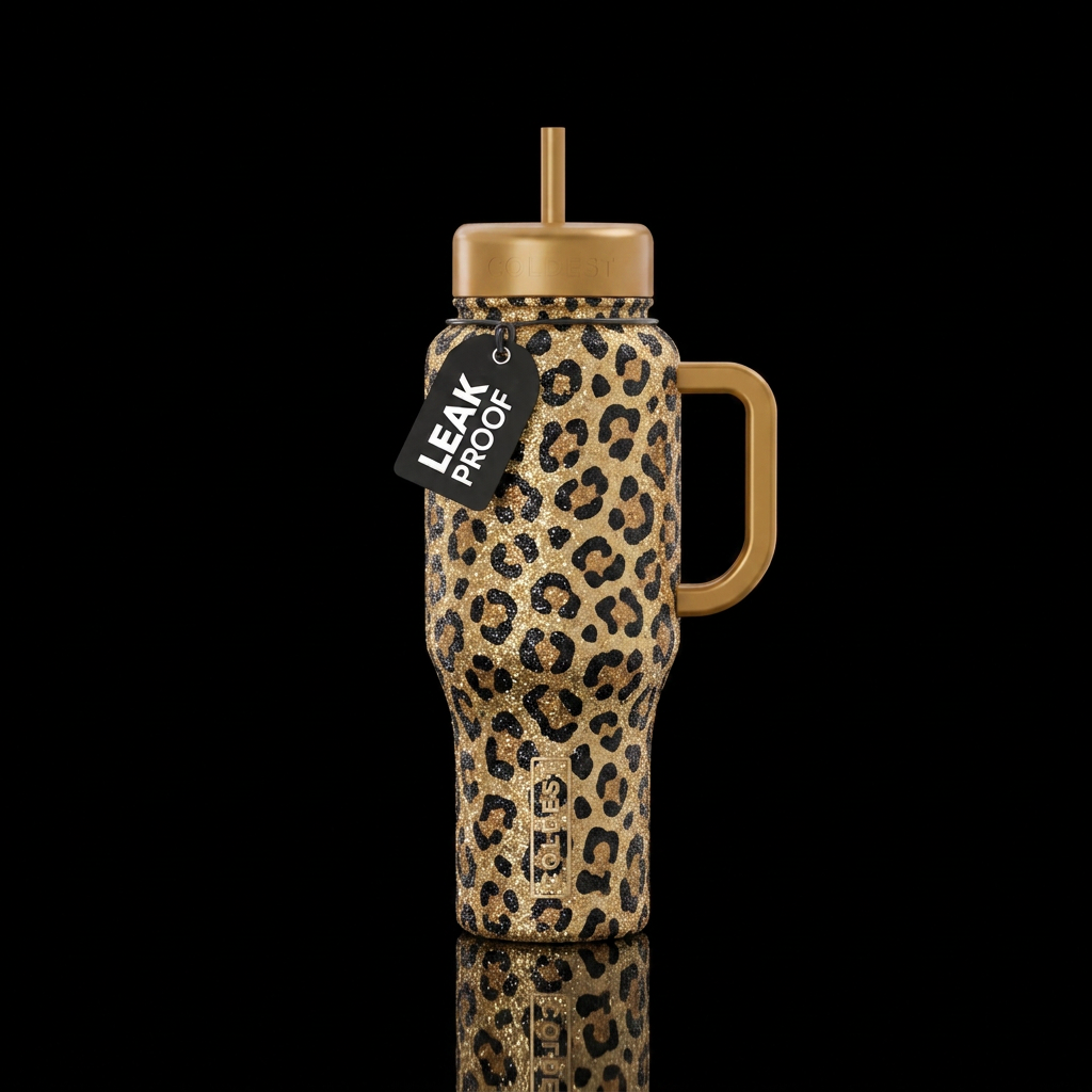 sparkly leopard water bottle design