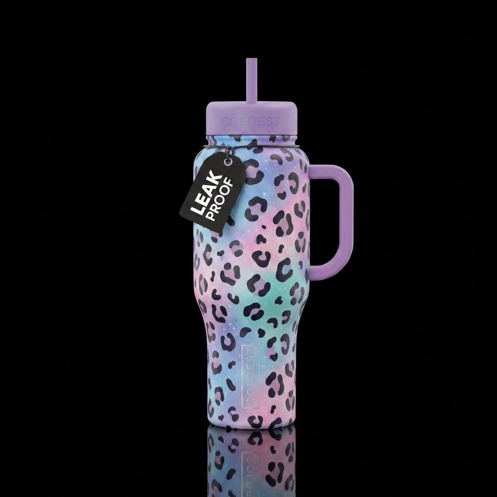 leopard, cotton candy, twilight water bottle design