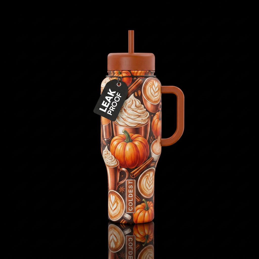 Pumpkin spice latte water bottle design