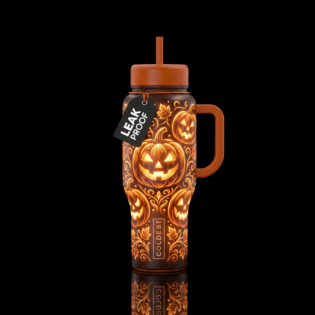 Pumpkin, glowie,, vibrant water bottle design