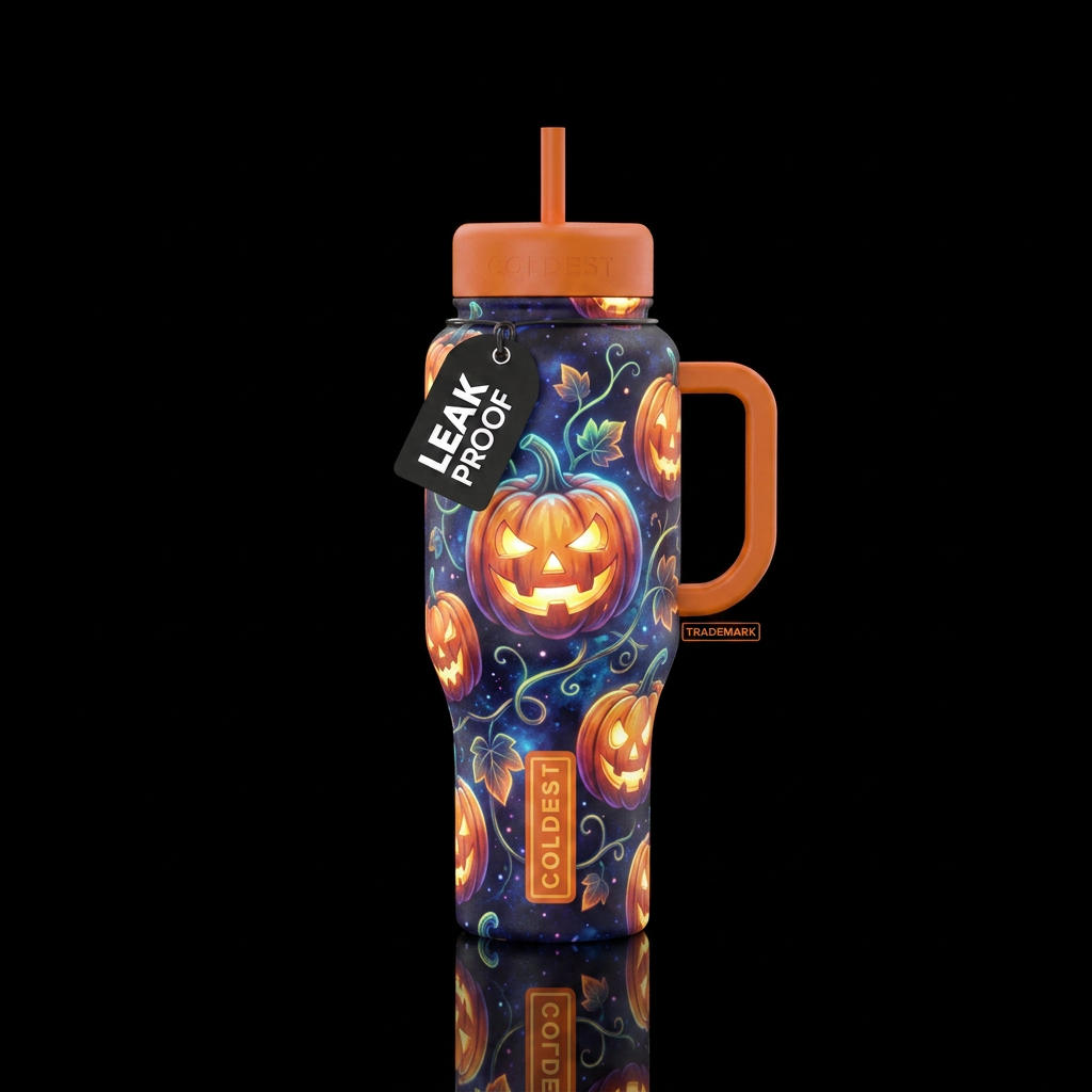 Pumpkin, glowie,, vibrant water bottle design