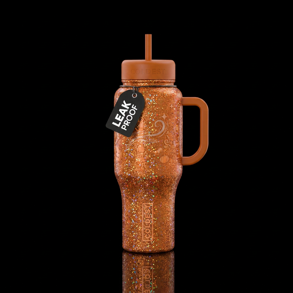 Pumpkin magic, sparkly water bottle design