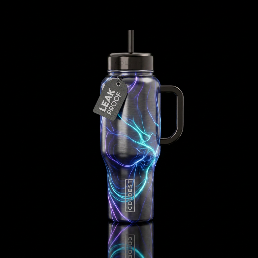 titanium, glowie, dark mood water bottle design