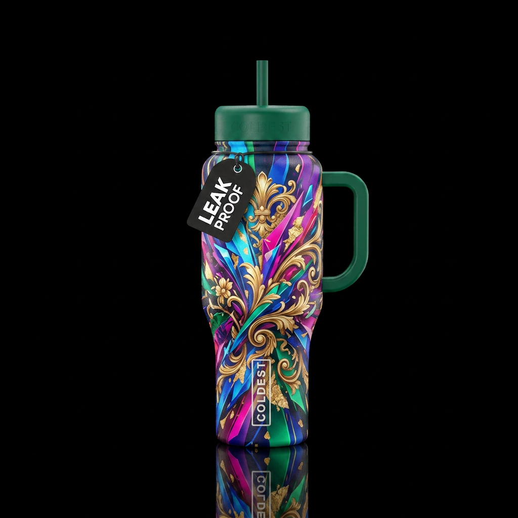 rococo, abstract, explosive water bottle design