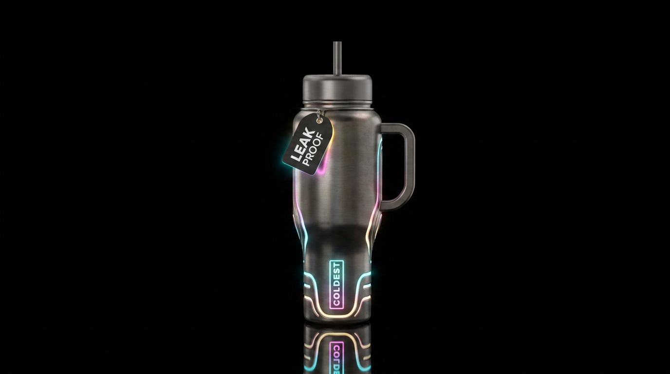titanium, glowie, dark mood water bottle design