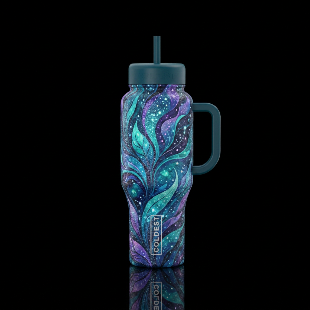 vibrant, sparkly, abstract, nature-inspired, organ... water bottle design