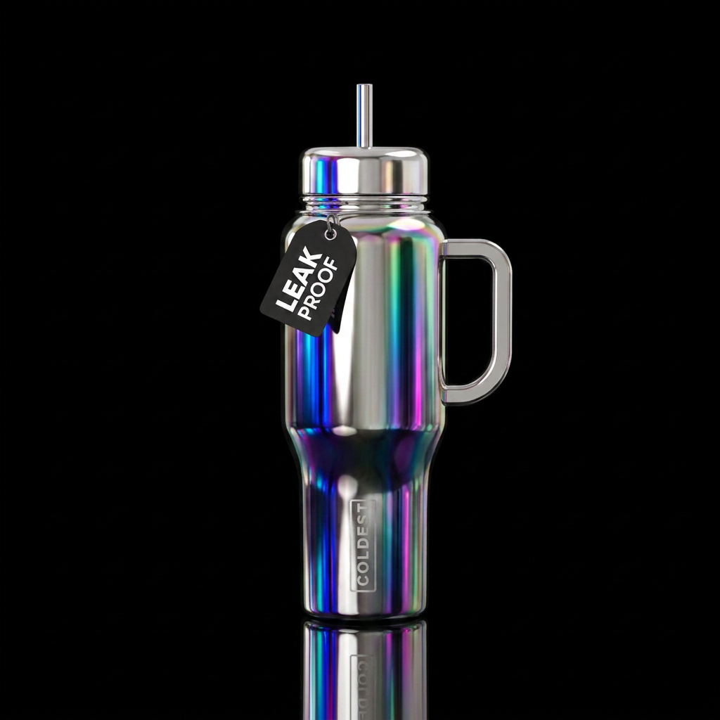 luxurious, seamless, silver water bottle design