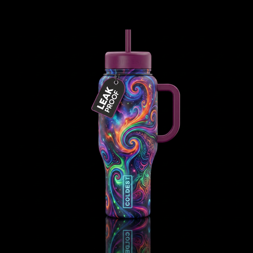 magical, vibrant, funk, swirls water bottle design