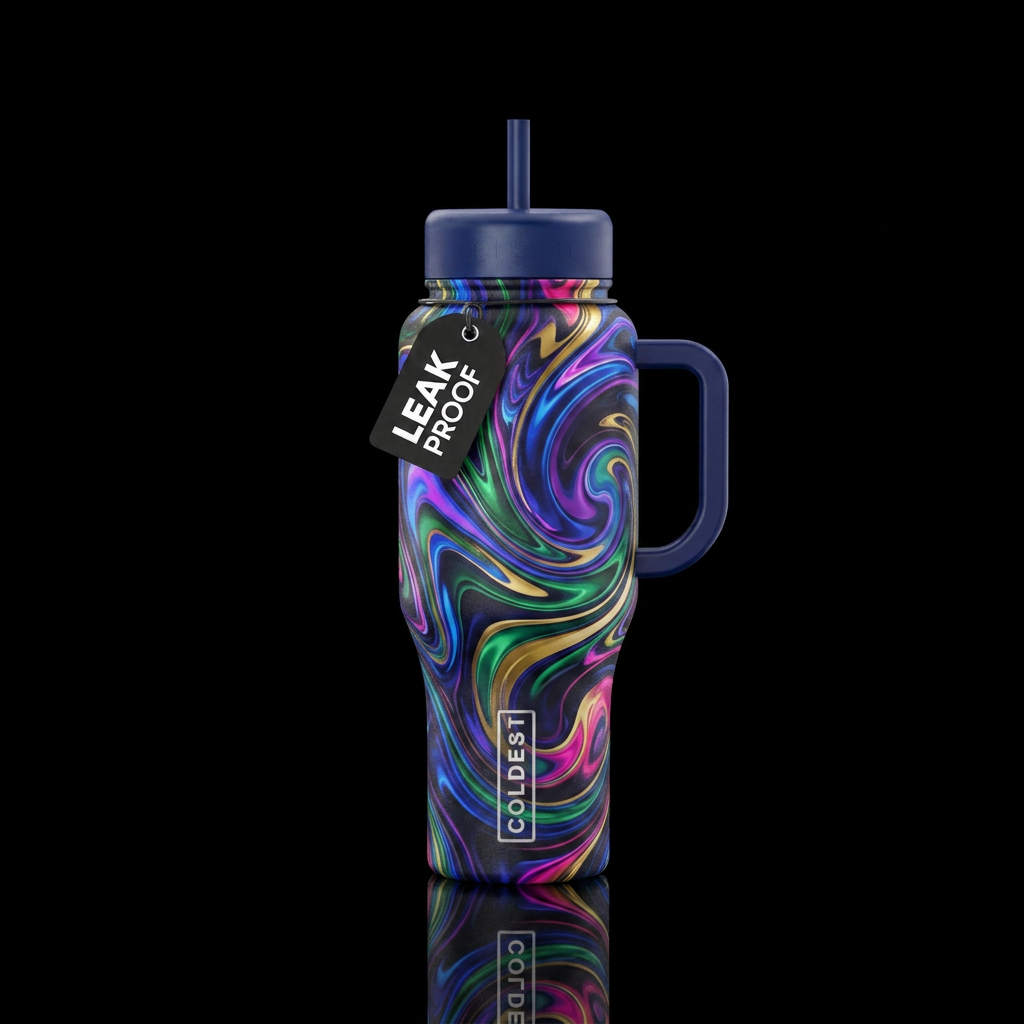swirls, shiny, seamless, abstract water bottle design