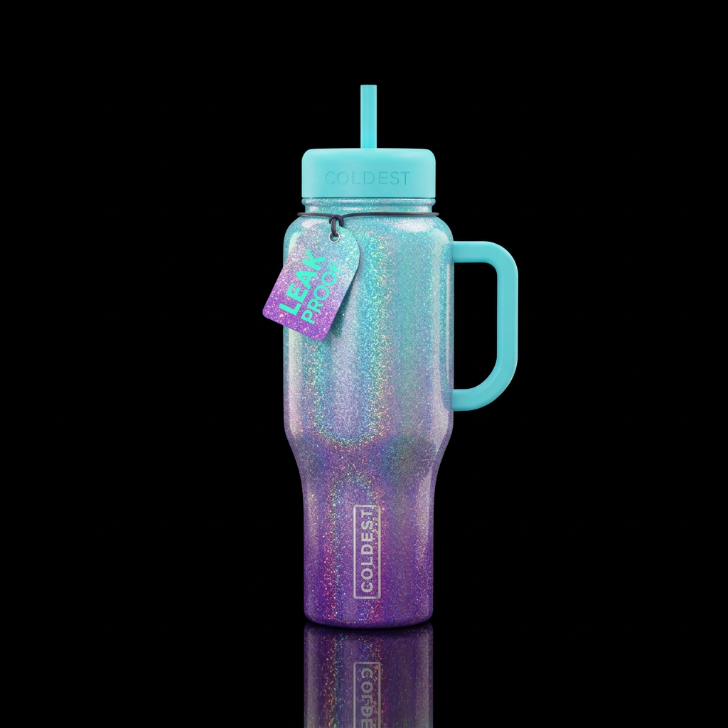 dip dye, seamless, vibrant, sparkly water bottle design