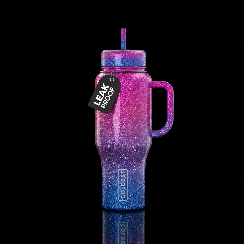 dip dye, seamless, vibrant, sparkly water bottle design