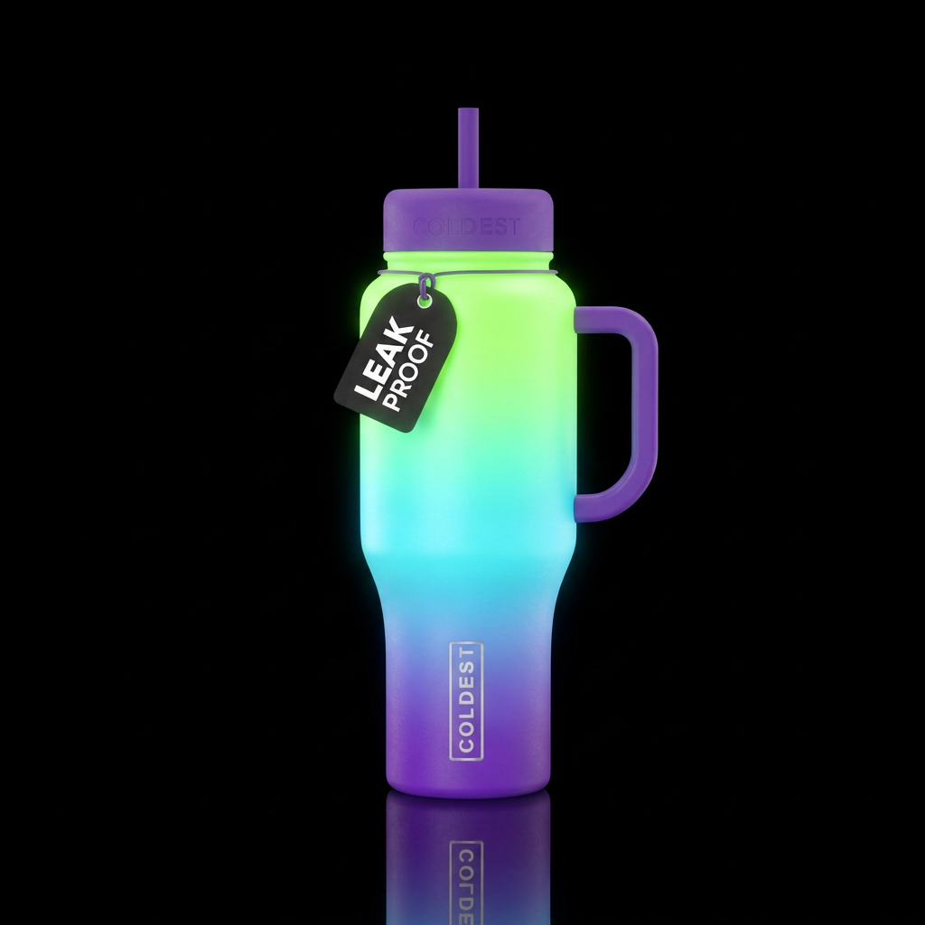 dip dye, seamless, vibrant,, glowie water bottle design